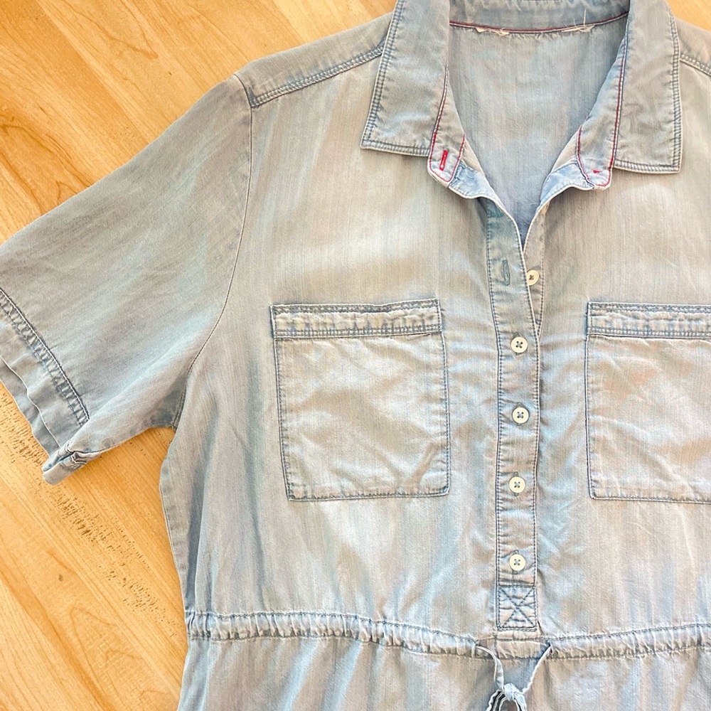 Chambray Shirt Dress  Denim Short Sleeve Button Front drawstring waist size XL - Picture 7 of 14